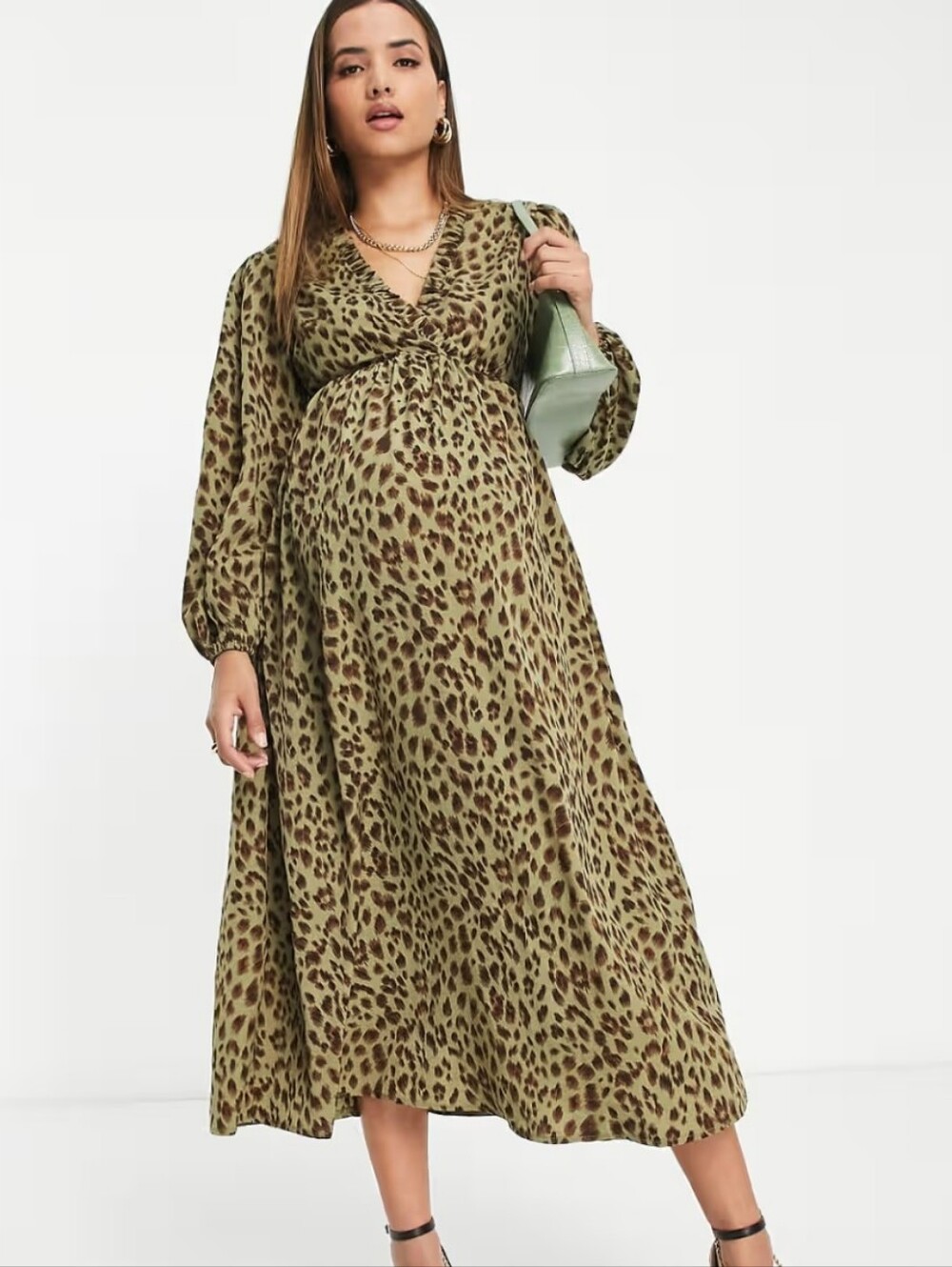 Missguided Olive Leopard Print Maternity Maxi Dress